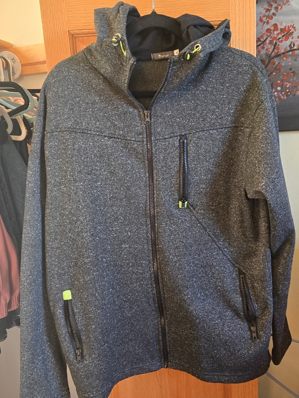 Spop Men's Charcoal Zip-Up Hoodie with Lime Accents